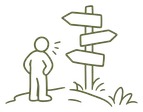 A figure standing at a signpost, unsure which way to go